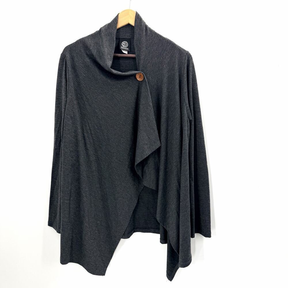 Bobeau Gray Long Sleeve Asymmetrical One-Button Cardigan Sweater Womens Large